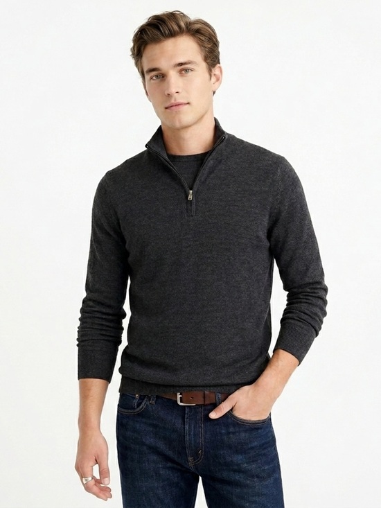 David Donahue Other - David Donahue Quarter Zip Pullover Sweater Mock Neck Merino Wool Charcoal M